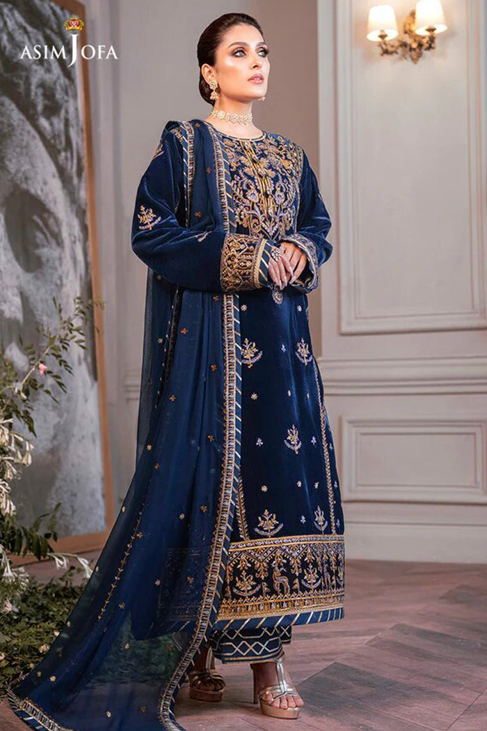 3pc Luxury Velvet | Embroidered Organza Barosha | Asim Jofa D # 375 - 06 Dupatta