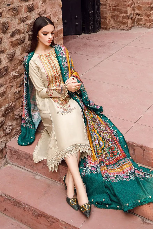 MARIA.B -3PC EMBROIDERED DHANAK DRESS WITH DHANAK WOOL SHAWL- IN-139