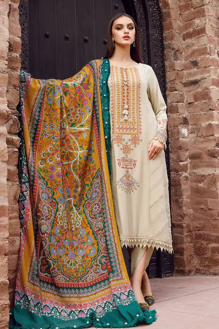 MARIA.B -3PC EMBROIDERED DHANAK DRESS WITH DHANAK WOOL SHAWL- IN-139