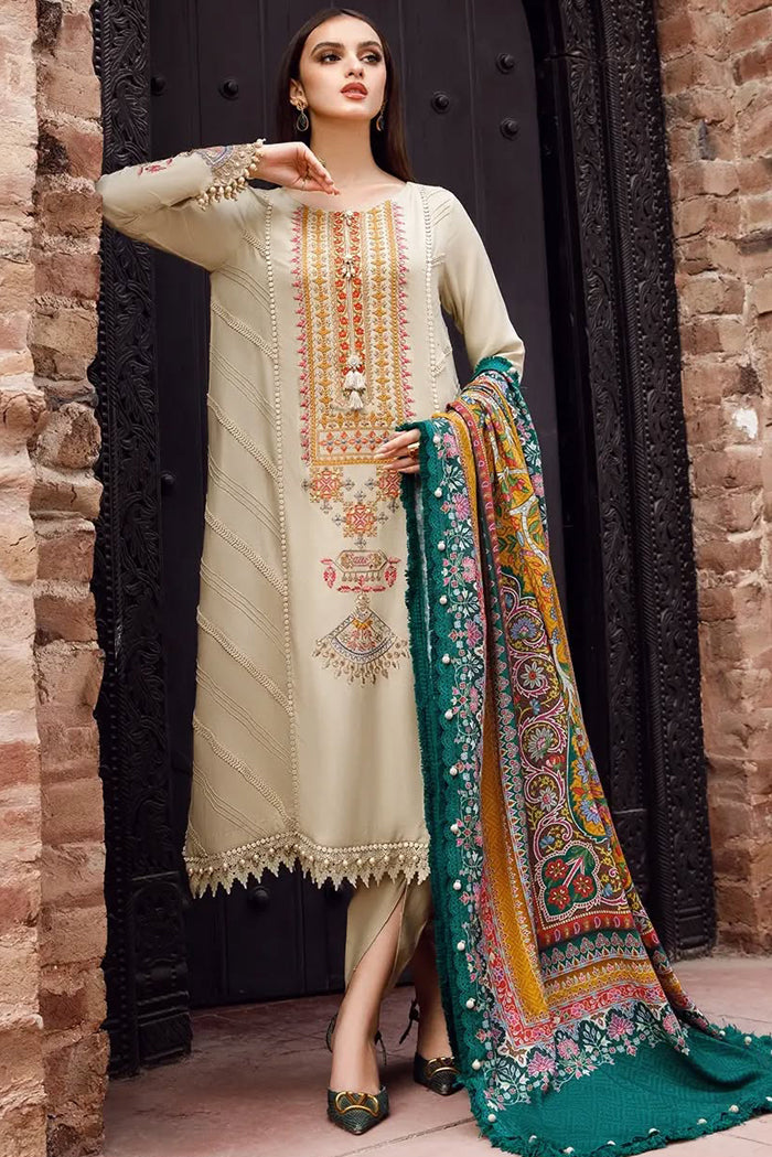 MARIA.B -3PC EMBROIDERED DHANAK DRESS WITH DHANAK WOOL SHAWL- IN-139