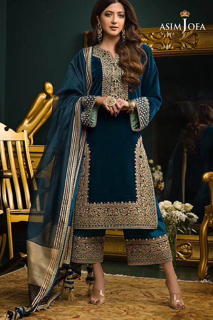 Asim Jofa - 3PC Velvet Embroidered Suit