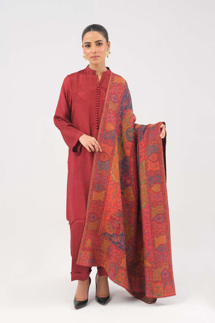 SADIA-NOOR 3PC EMBORIDED SHIRT SLEEVES WOOLEN PRINTED SHAWAL  09-CC