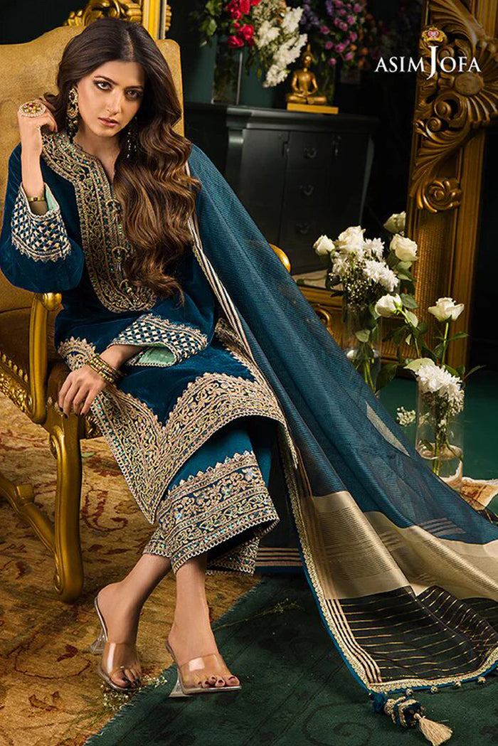 Asim Jofa - 3PC Velvet Embroidered Suit