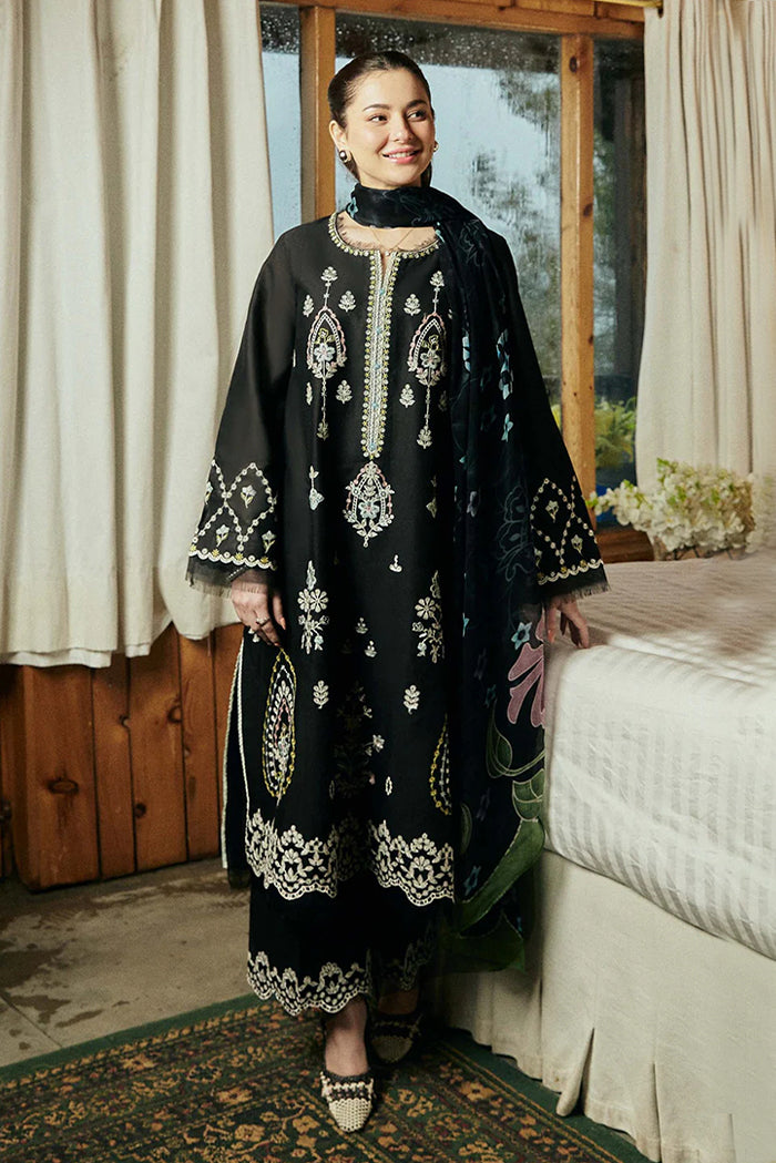 Zara shajahan 3pc Winter Embroidered shirt sleeve and Printed Woolen Shawl 689-IN